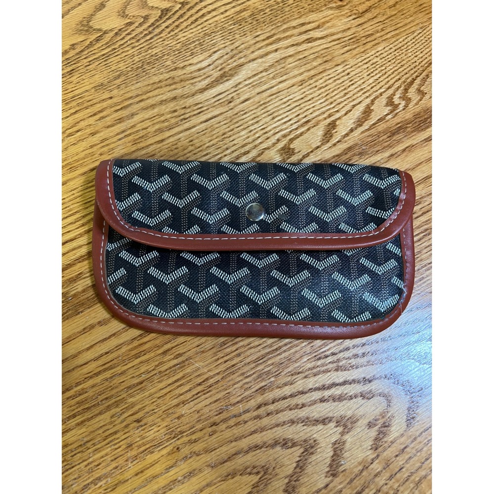 EMO Made in Korea Chevron Monogram Slim Pouch Wallet Black Brown D-Ring Snap